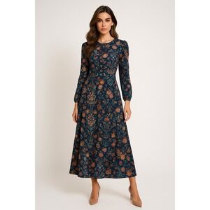 I Madeline Dress Women XS Blue Floral Boho Garden Splendor Elegant Timeless Midi